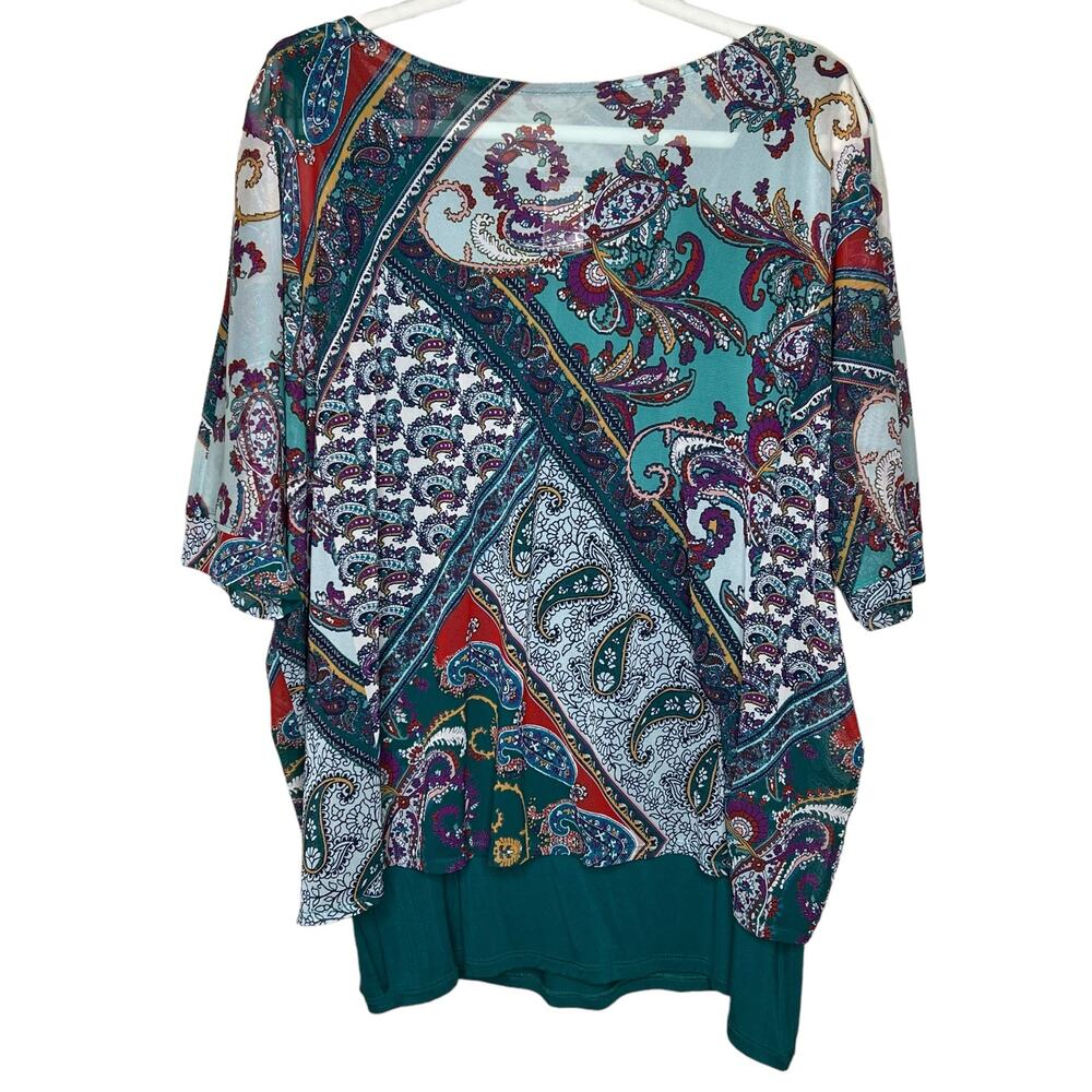 Chico's Lightweight Paisley Mesh Overlay 3/4 sleeve Top Size 2 Large